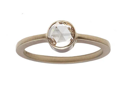 Waterproof Stainless Steel Jewelry For Lasting Beauty 0.50ct Round Rose-cut White Diamond & White Gold Bezel Ring