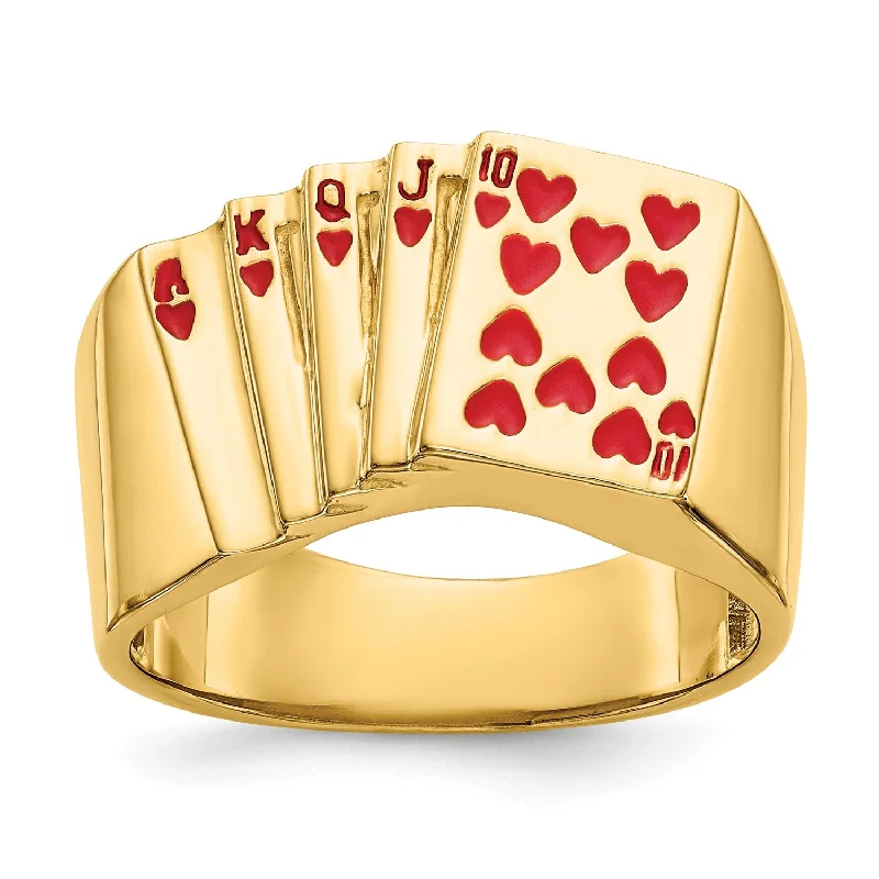 Elegant Jewelry, Exclusive Prices – Shop Now 14k Enameled Royal Flush in Hearts Mens Ring. Size 10