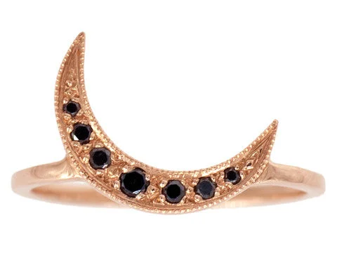 Best Jewelry Deals – Shop Premium Pieces At Great Prices Black Diamond & Rose Gold Crescent Moon Ring