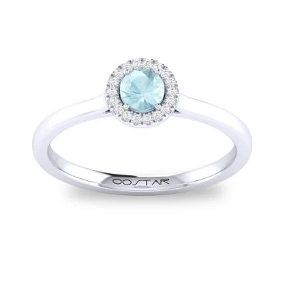 Luxury Jewelry Clearance – Shop Premium Styles Now 14K W Gold 0.05ctw Diamond 0.30cttw Aquamarine Round Halo Ring
