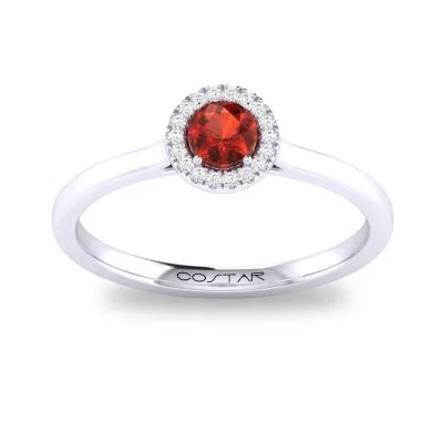 Exclusive Jewelry Markdowns – Limited-Time Offer 14K W Gold 0.05ctw Diamond 0.30cttw Garnet Round Halo Ring