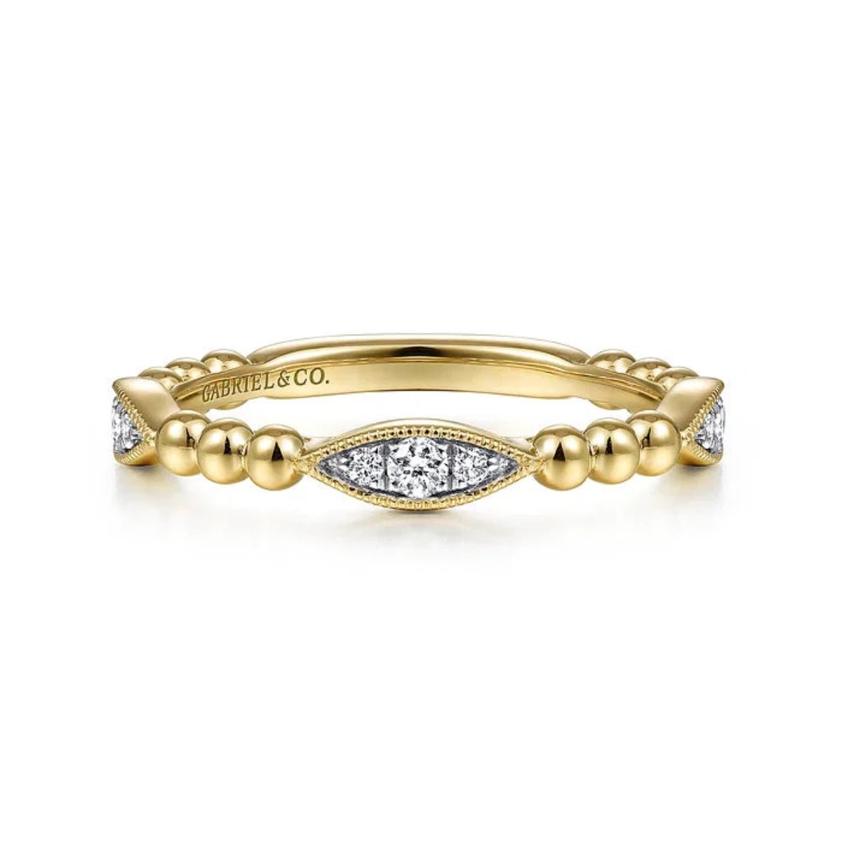 Affordable Elegance – Special Jewelry Sale Now Live 14K Y Gold 0.15ctw G/SI2 Beaded Marquise Shape Diamond Ring