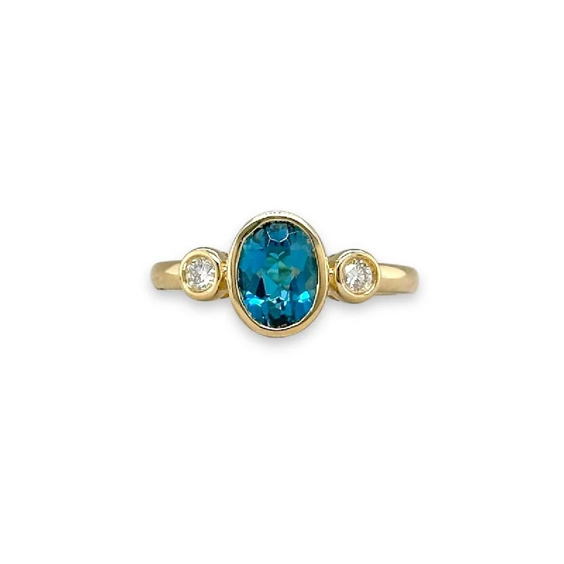 Seasonal Jewelry Sale – Upgrade Your Collection 14K Y Gold 1.52ct Bezel Set Blue Topaz and 0.11ctw G/SI1 Diamond Ring