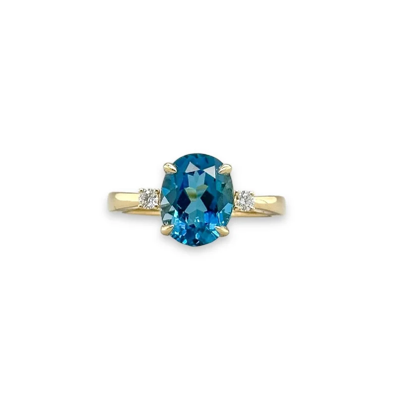 Unmissable Discounts On Timeless Jewelry Pieces 14K Y Gold 3.29ct London Blue Topaz and 0.08ctw G/VS2 Diamond Ring