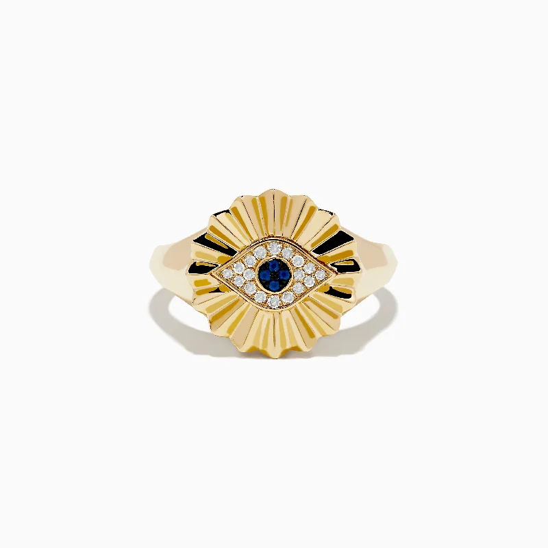 Limited-Stock Jewelry Sale – Once It's Gone, It's Gone 14K Yellow Gold Sapphire and Diamond Evil Eye Ring Limited-Stock Jewelry Sale – Once It's Gone, It's Gone 14K Yellow Gold Sapphire and Diamond Evil Eye Ring