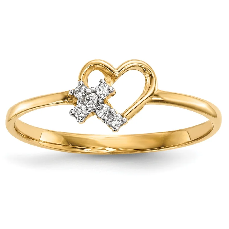 Romantic Heart-Shaped Jewelry For Special Gifts 14KT Yellow Gold Cubic Zirconia Heart Cross Ring; Size 7 Romantic Heart-Shaped Jewelry For Special Gifts 14KT Yellow Gold Cubic Zirconia Heart Cross Ring; Size 7