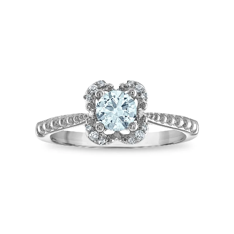 Trending Jewelry Styles Now At Limited-Time Discounts 5MM Round Aquamarine and White Sapphire Birthstone Flower Halo Ring in Sterling Silver Trending Jewelry Styles Now At Limited-Time Discounts 5MM Round Aquamarine and White Sapphire Birthstone Flower Halo Ring in Sterling Silver