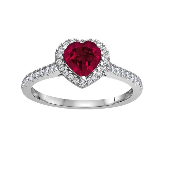 Stunning Jewelry At Even More Stunning Prices 6MM Heart Shape Ruby and White Sapphire Birthstone Heart Ring in 10KT White Gold Stunning Jewelry At Even More Stunning Prices 6MM Heart Shape Ruby and White Sapphire Birthstone Heart Ring in 10KT White Gold