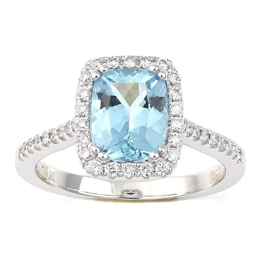 Discounted Jewelry For A Glamorous Look 6X8MM Cushion Aquamarine and Diamond Ring in 14KT White Gold Discounted Jewelry For A Glamorous Look 6X8MM Cushion Aquamarine and Diamond Ring in 14KT White Gold