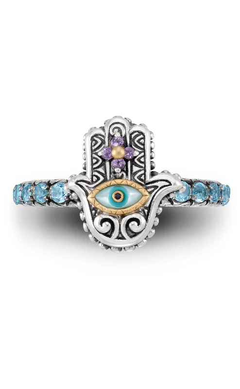 Romantic Heart-Shaped Jewelry For Special Gifts Hamsa Stack Ring-White Mother of Pearl, Amethyst, Turquoise & Spinel