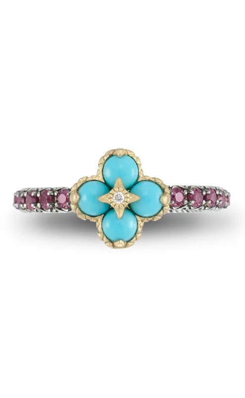 Special Jewelry Deals – Upgrade Your Collection Lotus Flower Stack Ring- Diamond, Pink Garnet & Turquoise