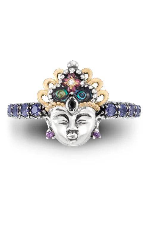 Timeless Elegance Now At Special Discounts Quan Yin Stack Ring - Diamond, Abalone Doublet, Pink Garnet, Iolite & Amethyst Timeless Elegance Now At Special Discounts Quan Yin Stack Ring - Diamond, Abalone Doublet, Pink Garnet, Iolite & Amethyst