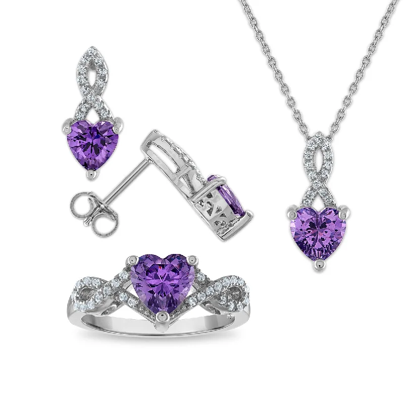 Modern Statement Jewelry For Bold Styling Amethyst and White Sapphire Ring Pendant Earrings Set in Sterling Silver Modern Statement Jewelry For Bold Styling Amethyst and White Sapphire Ring Pendant Earrings Set in Sterling Silver