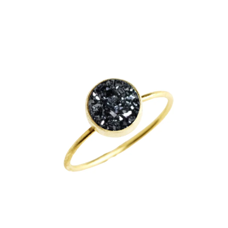Luxury Handcrafted Jewelry For Elegant Looks Black Druzy Circle Stacking Ring