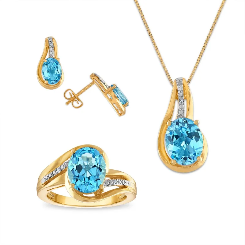 Dazzle With Discounts – Shop Jewelry On Sale Blue Topaz & White Sapphire Ring Pendant Earrings Set in Gold Plated Silver Dazzle With Discounts – Shop Jewelry On Sale Blue Topaz & White Sapphire Ring Pendant Earrings Set in Gold Plated Silver