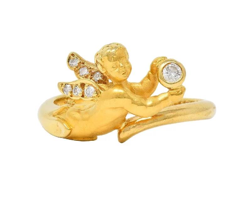 Luxury Jewelry At Unbeatable Discounts Carrera Y Carrera Diamond 18 Karat Yellow Gold Cherub Bypass Ring