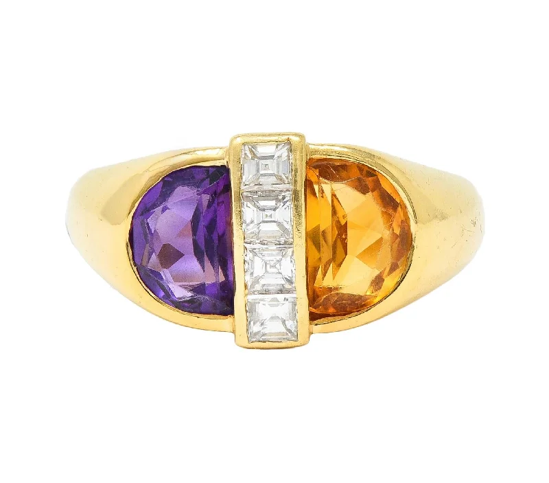 Unmissable Deals On Handmade Jewelry Collections Cartier 1980's 2.04 CTW Amethyst Citrine Diamond 18 Karat Yellow Gold Vintage Ring