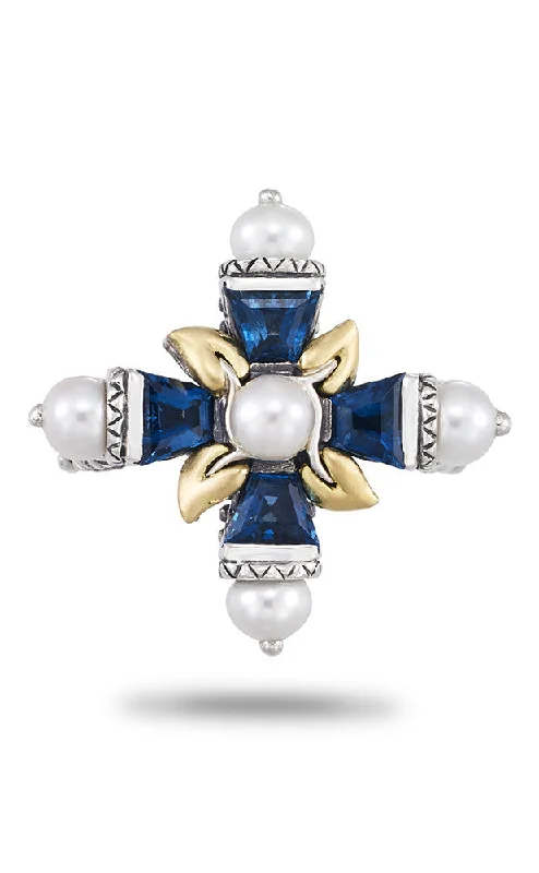 Shop Handcrafted Jewelry At Special Promotional Rates Ethereal Cross Ring - London Blue Topaz & White Freshwater Pearl