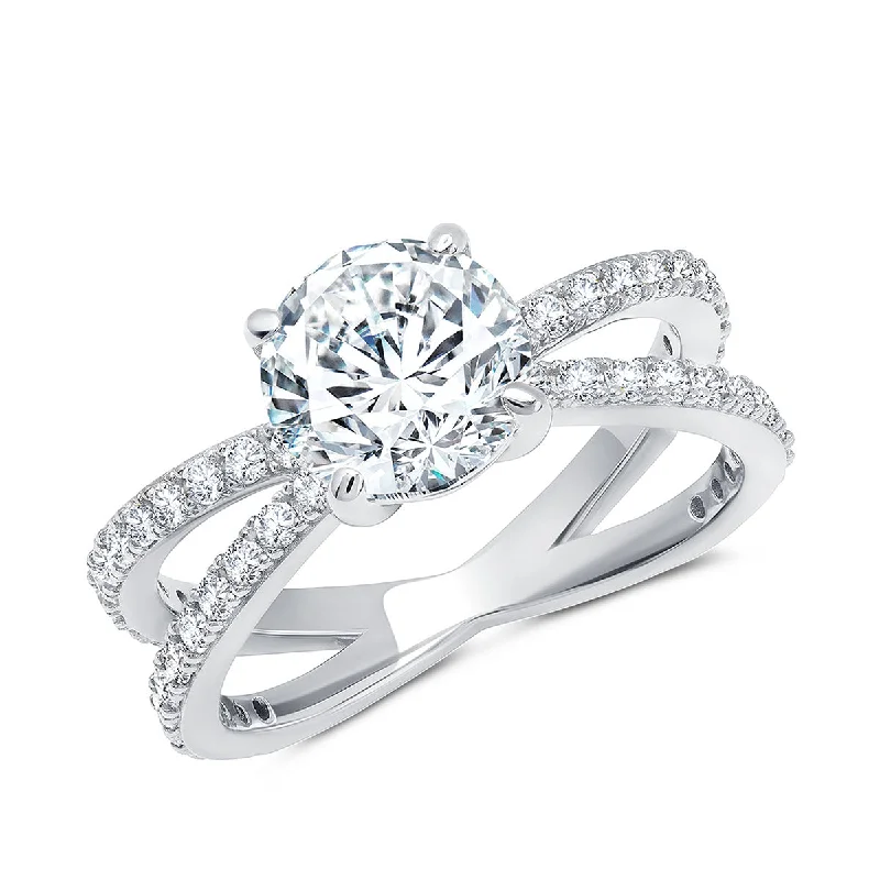 Exclusive Jewelry Sale – Sparkle For Less Crislu Platinum Plated Sterling Silver Cubic Zirconia Split Shank Ring