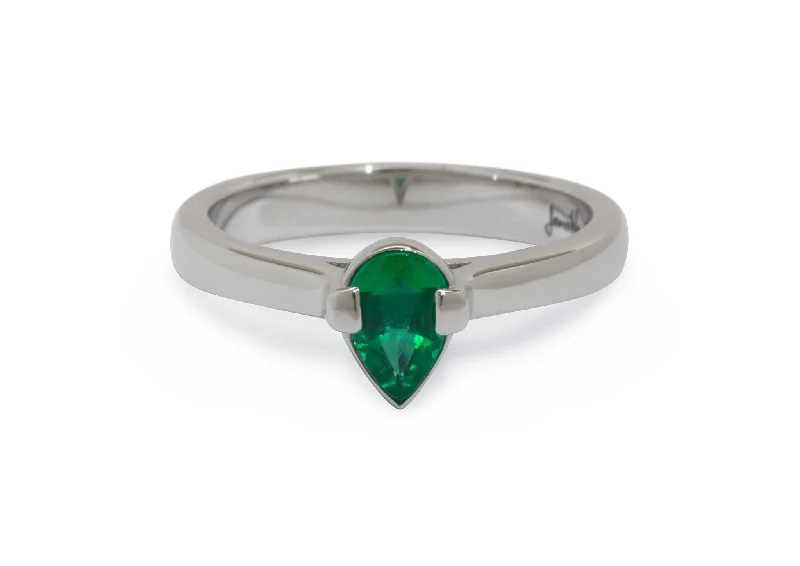 Bohemian-Inspired Jewelry For Free-Spirited Fashion Custom Pear Shaped Emerald Ring, Platinum Bohemian-Inspired Jewelry For Free-Spirited Fashion Custom Pear Shaped Emerald Ring, Platinum