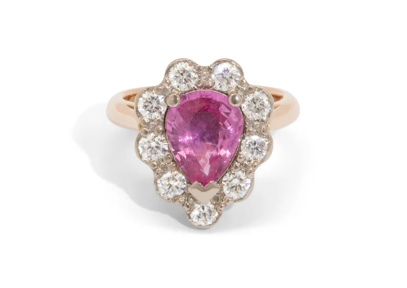 Flash Sale On Exquisite Jewelry – Don't Miss Out Custom Pink Sapphire & Diamond Halo Ring, Red & White Gold Flash Sale On Exquisite Jewelry – Don't Miss Out Custom Pink Sapphire & Diamond Halo Ring, Red & White Gold