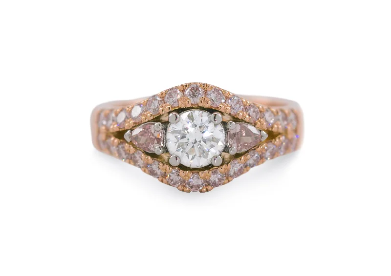 Dainty Floral Jewelry For Feminine Elegance Custom Pink & White Diamond Ring, Red Gold & Platinum Dainty Floral Jewelry For Feminine Elegance Custom Pink & White Diamond Ring, Red Gold & Platinum