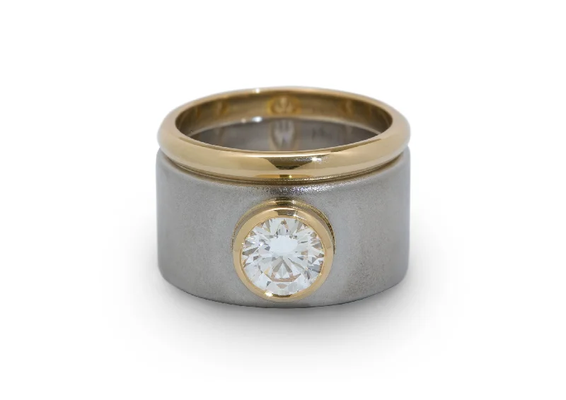 Bestselling Jewelry At Special Promotional Rates Custom Wide Bi-tone Diamond Ring, Platinum & Yellow Gold Bestselling Jewelry At Special Promotional Rates Custom Wide Bi-tone Diamond Ring, Platinum & Yellow Gold
