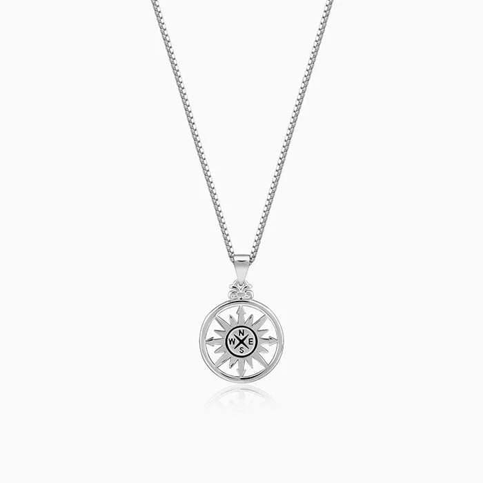 Limited-Stock Jewelry Clearance – Grab Your Favorites Now Silver Compass of Life Pendant with Link Chain For Him