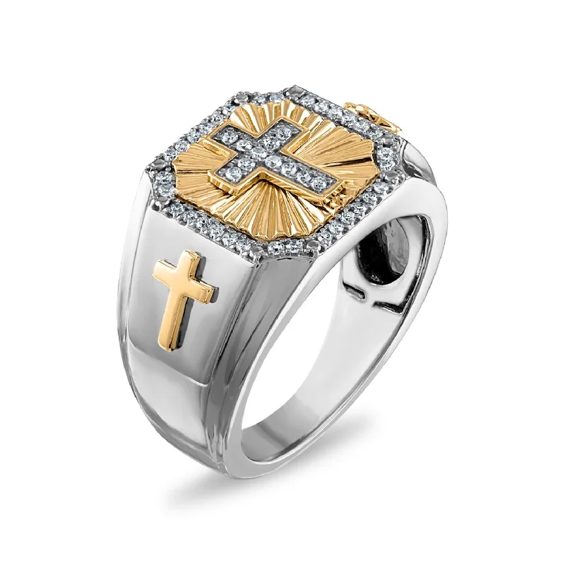 Elegant Jewelry, Exclusive Prices – Shop Now EcoLove 1/4 CTW Lab Grown Diamond Cross Ring in Two-Tone Sterling Silver Elegant Jewelry, Exclusive Prices – Shop Now EcoLove 1/4 CTW Lab Grown Diamond Cross Ring in Two-Tone Sterling Silver
