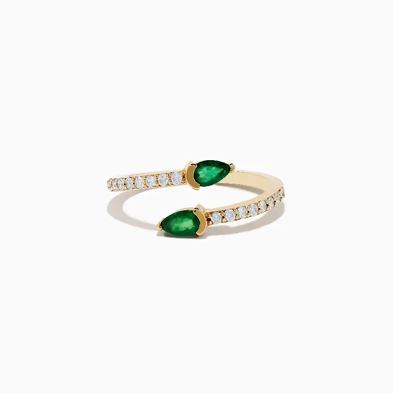 Celebrate Every Occasion With Sparkling Savings 14K Yellow Gold Emerald and Diamond Bypass Ring