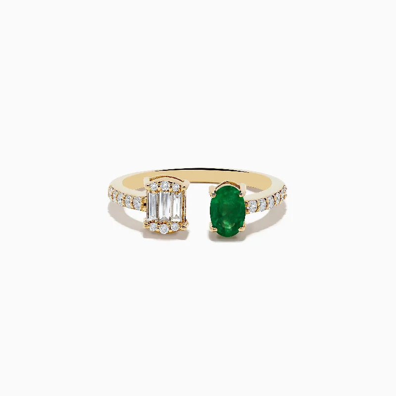 Limited-Stock Jewelry Sale – Once It's Gone, It's Gone 14K Yellow Gold Emerald and Diamond Toi Et Moi Ring