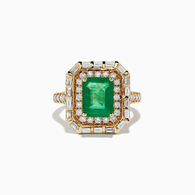 Bestselling Jewelry At Special Promotional Rates 14K Yellow Gold Double Halo Emerald Cocktail Ring
