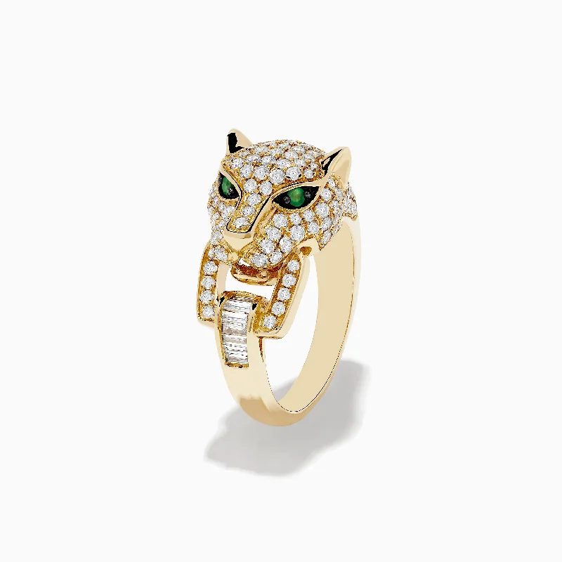 Bestselling Jewelry At Special Promotional Rates Signature 14K Yellow Gold Diamond and Emerald Panther Ring