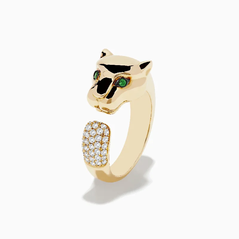 Premium Jewelry Now Available At Special Discounts Signature 14K Yellow Gold Diamond and Tsavorite Panther Ring