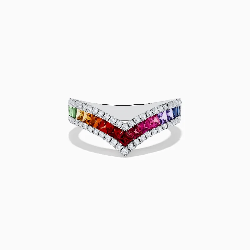 Stunning Statement Jewelry, Unbeatable Discounts Watercolors 14K White Gold Multi Sapphire and Diamond Ring