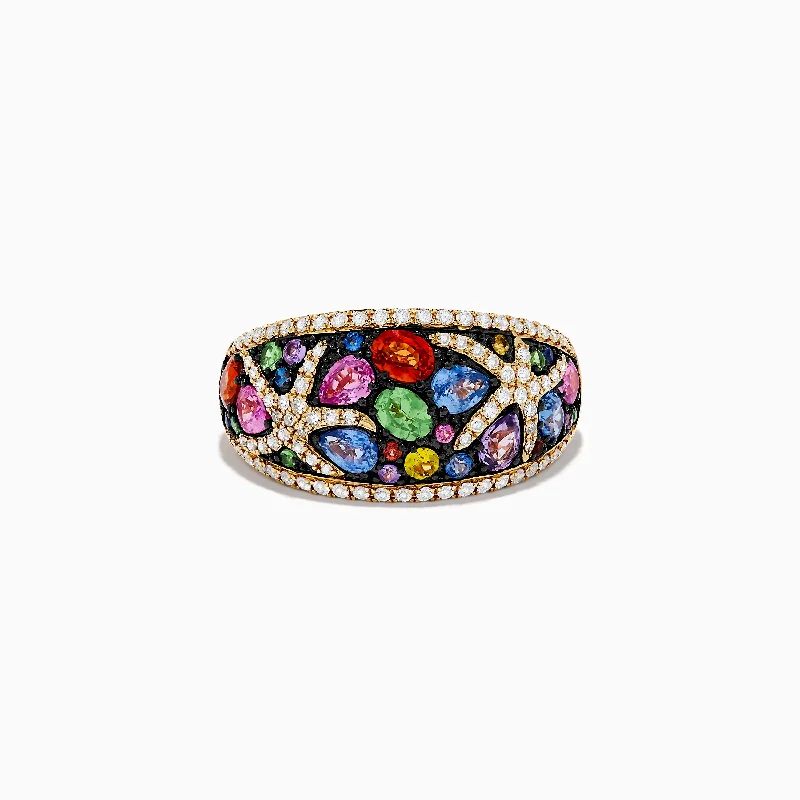 Romantic Heart-Shaped Jewelry For Special Gifts Watercolors 14K Yellow Gold Multi Sapphire and Diamond Starfish Ring