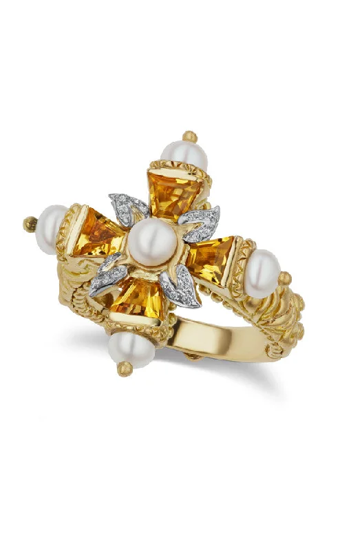 Must-Have Jewelry At Unbelievable Discounts Ethereal Cross Ring – Citrine, Diamonds & White Freshwater Pearl