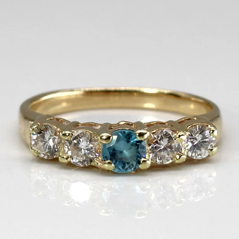 Timeless Elegance At Unbelievable Discounts Five Stone Diamond & Blue Zircon Ring | 0.40ctw | 0.25ct | SZ 5.5 |