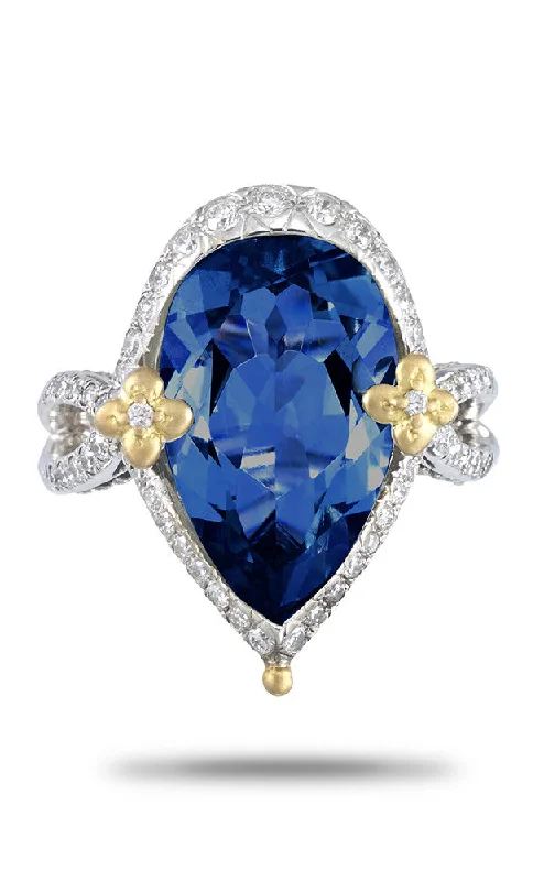 Unique Jewelry Designs Now At Discounted Rates Last Time Offered at This Price.Flower Dance Ring - Diamond & London Blue Topaz