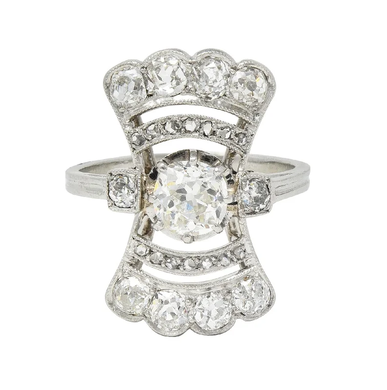 High-Quality Jewelry At A Fraction Of The Cost French Art Deco 1.70 CTW Diamond Platinum Fanning Antique Dinner Ring