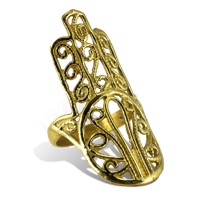 Personalized Engraved Jewelry For Meaningful Gifts <span>RBR-025<span>: </span></span>Hamsa Ring - Brass