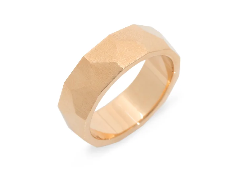 Luxury Handcrafted Jewelry For Elegant Looks Faceted Wide Band,  Red Gold