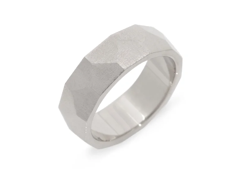Customized Silver Jewelry For Unique Style Faceted Wide Band, White Gold & Platinum Customized Silver Jewelry For Unique Style Faceted Wide Band, White Gold & Platinum