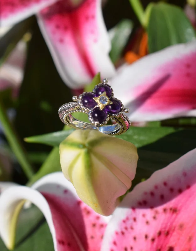 Luxury Jewelry At Unbeatable Discounts Lotus Flower Ring- Amethyst & White Topaz