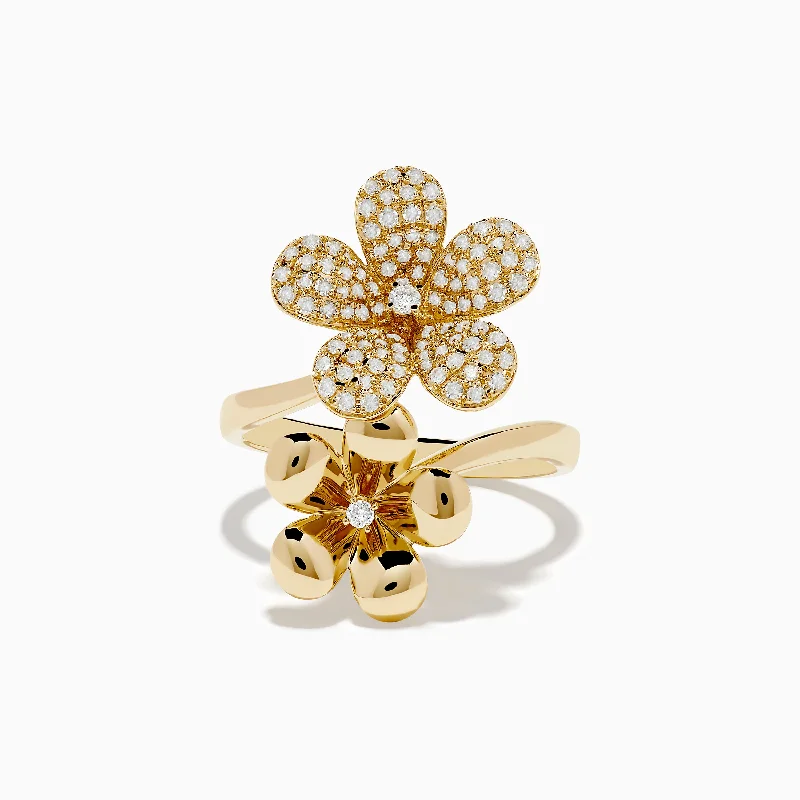 Luxury Jewelry At Unbeatable Discounts Nature 14K Yellow Gold Diamond Flower Duet Ring Luxury Jewelry At Unbeatable Discounts Nature 14K Yellow Gold Diamond Flower Duet Ring