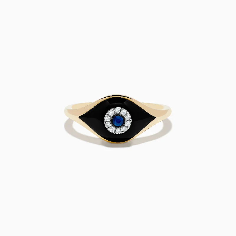 Exclusive Jewelry Offers – Shine For Less Novelty 14K Yellow Gold Sapphire Agate and Diamond Evil Eye Ring