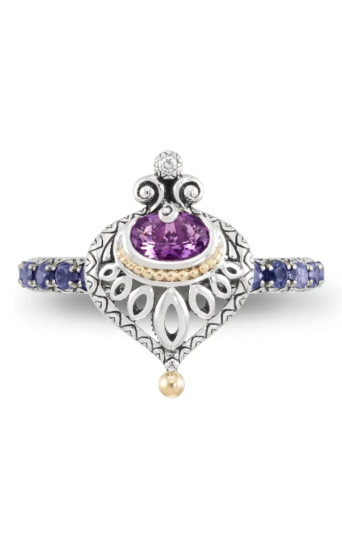 Timeless Elegance, Temporary Discounts – Act Fast Peacock Ring- Diamond, Amethyst & Iolite