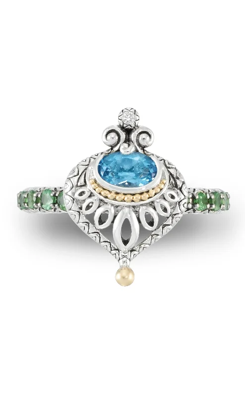 Jewelry Clearance – Final Chance To Save Big Peacock Ring- Diamond, Blue Topaz & Tsavorite