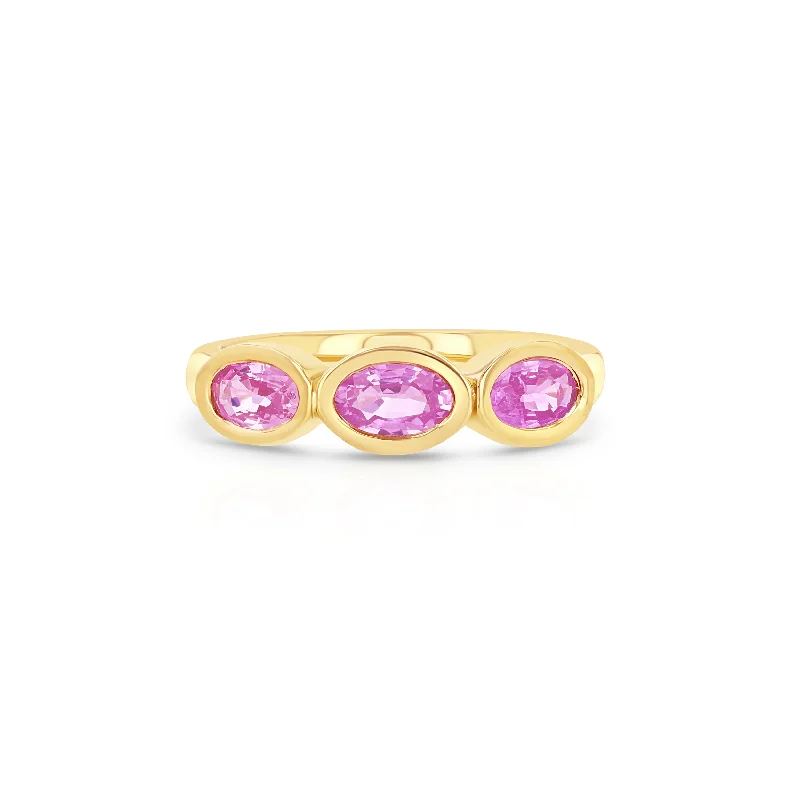 Glamorous Jewelry, Glamorous Deals – Shop Now Pink Sapphire Trio Oval Pinky Ring