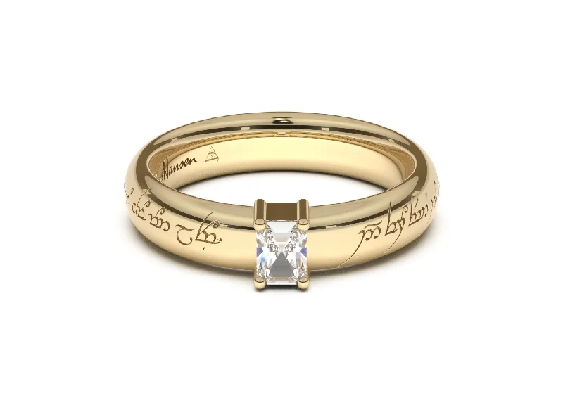 Luxury Jewelry Without The Luxury Price Tag Emerald Cut Classic Elvish Engagement Ring, Yellow Gold Luxury Jewelry Without The Luxury Price Tag Emerald Cut Classic Elvish Engagement Ring, Yellow Gold
